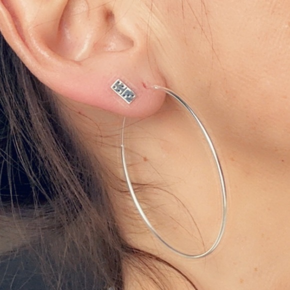 Sterling Silver Tiny Domino Stud Earrings - Picture 5 of 12